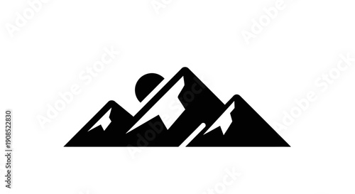 Black silhouette of mountain range landscape.