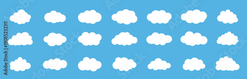Cloud icon. Set of clouds. Clouds set isolated on a blue background. Vector illustration.