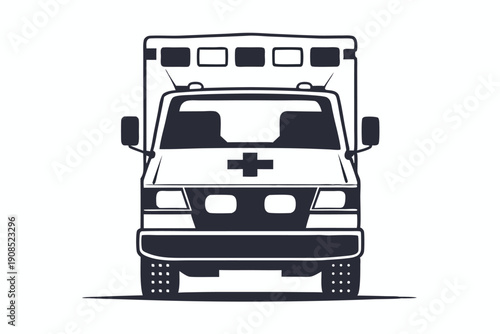 Front View Outline Of Ambulance Car Silhouette, Emergency Vehicle, Medical Transport Icon