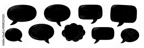 Set of various black speech bubbles on white background for dialogue and communication needs
