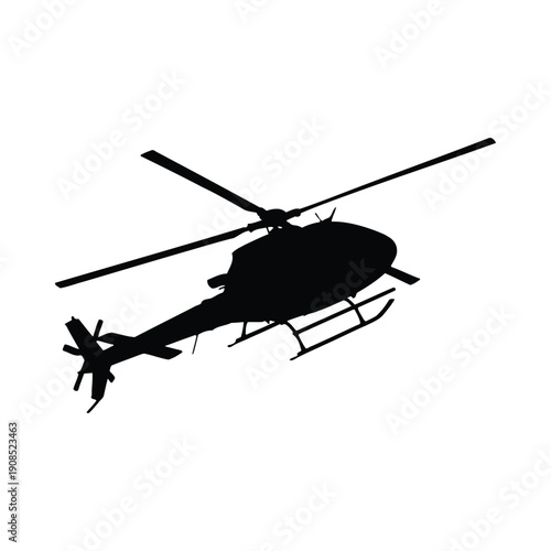 Black helicopter silhouette with rotor blades aircraft