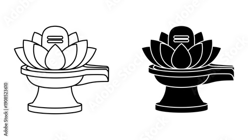 Shiva Lingam icon set, line and solid vector symbol of Lord Shiva with lotus flower for Maha Shivaratri