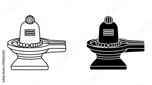 Shiva Lingam icons in outline and solid black styles representing Lord Shiva on a white background