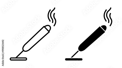 Incense stick icon set, burning aroma stick with smoke, line and glyph vector symbol