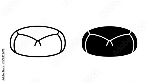 Bean bag chair icons set in outline and solid black silhouette styles isolated on white background