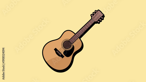 A cartoon acoustic guitar on a pale yellow background