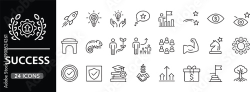 Success and Business Growth Line Icons Set – Professional Achievement, and Leadership Symbols mission - stock vector.
