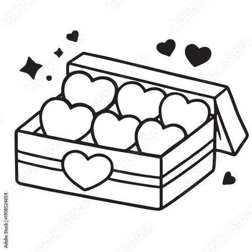 Box heart love gift romantic open present cute drawing outline happiness surprise