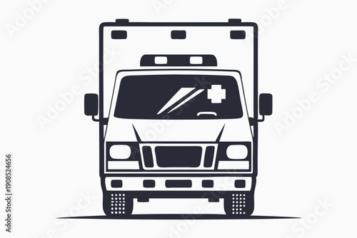 Stylized Ambulance Van Illustration, Emergency Vehicle Design, Isolated on White BG