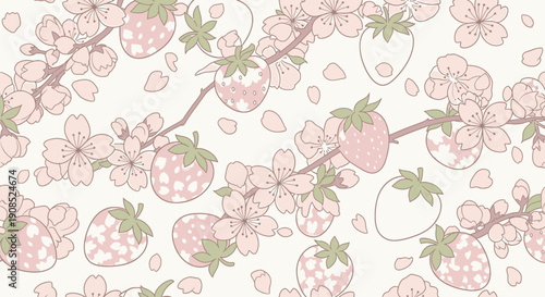 Sweet Spring Pattern: Strawberries and Cherry Blossoms