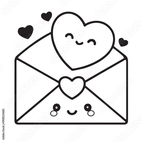 Envelope heart cute love cartoon happy smile kawaii letter romantic drawing cheerful valentine