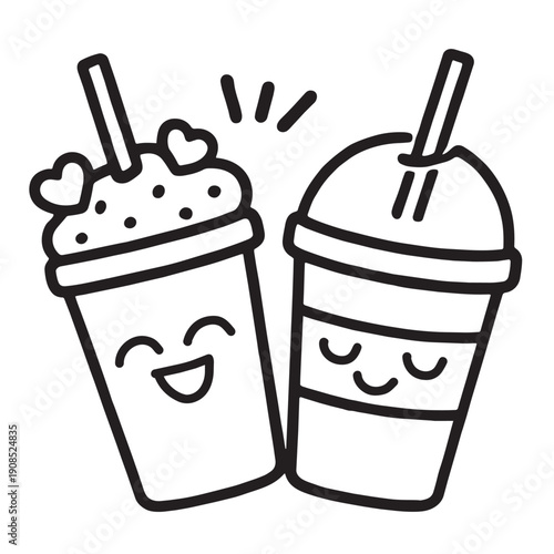 Cute milkshake smoothie happy love kawaii cartoon drink couple doodle sweet
