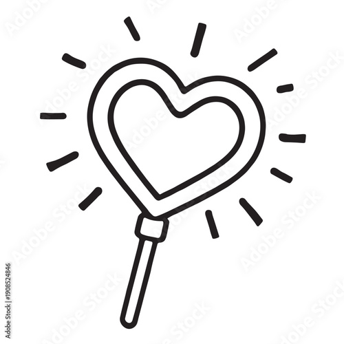 Heart lollipop outline sweet love candy stick romantic drawing simple cute doodle hand drawn