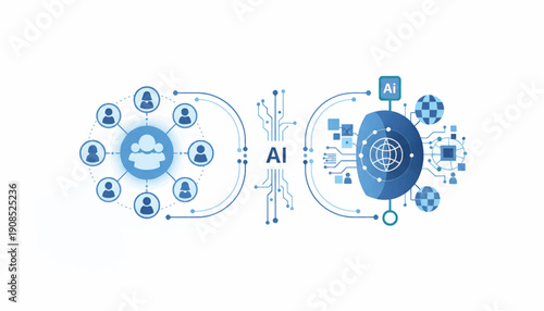 Artificial Intelligence Concept with Human Interaction and Data Flow.