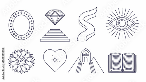 Set of mystical and symbolic icons for creative projects