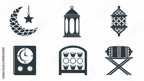 Ramadan Kareem symbols and icons for festive designs