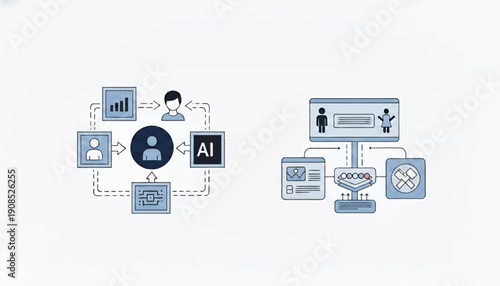 Artificial Intelligence System Diagram with User Interface and Data Flow.