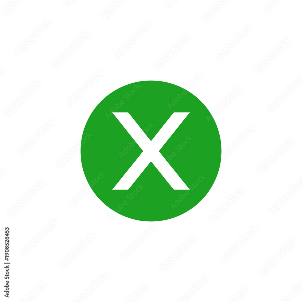 Obraz premium Green circle close button icon on black background