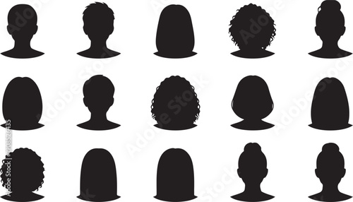 Diverse silhouettes of people showcasing various hairstyles and head shapes