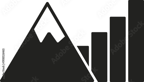 Abstract mountain with rising bar chart illustration representing business growth, financial success, analytics progress, data performance, strategy concept, minimalist black vector design