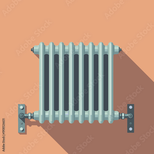 installing metal heating radiator on wall with brackets in living room