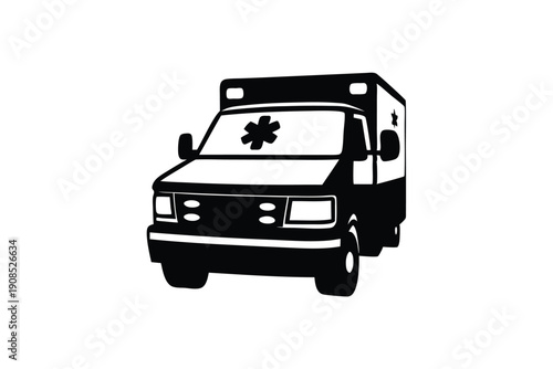 Black and White Ambulance Clipart Isolated Emergency Vehicle Icon Silhouette
