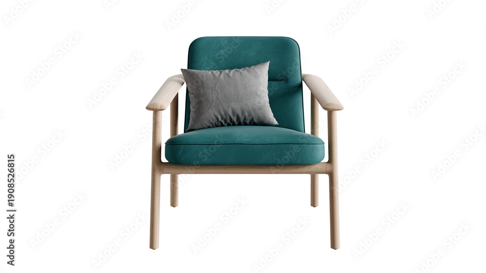 Obraz premium Modern armchair with pillow on an isolated PNG background. 