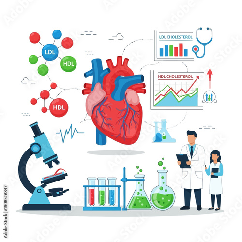Heart Health Science: Cholesterol, ECG, Lab Research, Doctors, Microscope