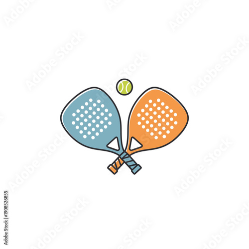 Two crossed padel rackets and ball, sports equipment, outdoor game, active lifestyle