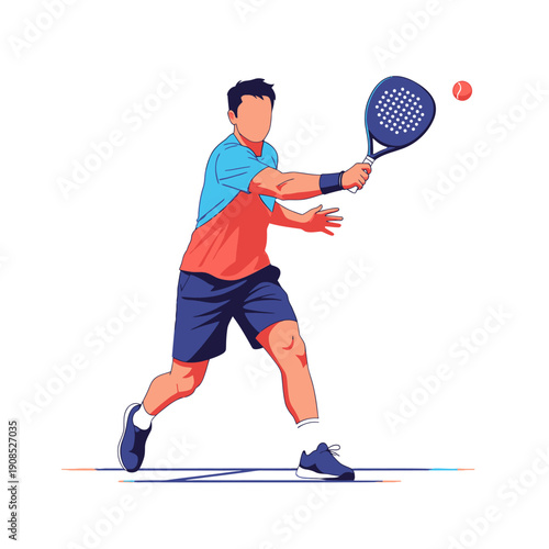 Man playing padel tennis, hitting ball with racket, dynamic action shot, outdoor sport