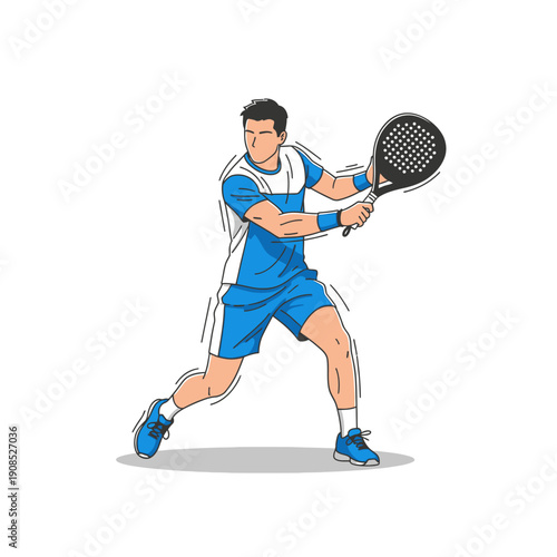 Man playing padel tennis, hitting the ball with a racket, dynamic action shot