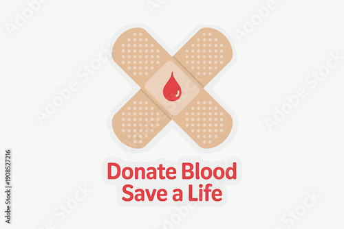 Blood donation concept with band aid and text on white background