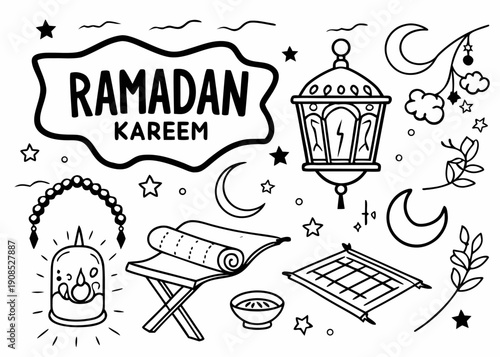 Ramadan Kareem celebration with traditional lantern and prayer mat