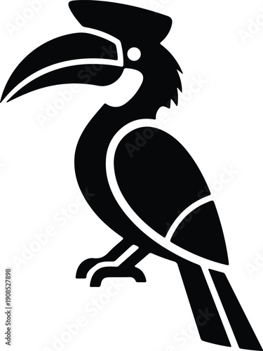 silhouette hornbill bird profile sitting on perch vector design
