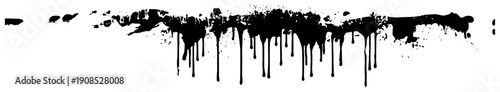 Horizontal border of black ink splatters with dripping liquid paint effect
