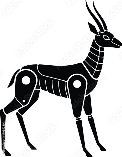 silhouette mechanical gazelle standing in profile on white background vector design