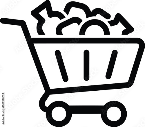 Shopping cart filled with overflowing documents or files icon