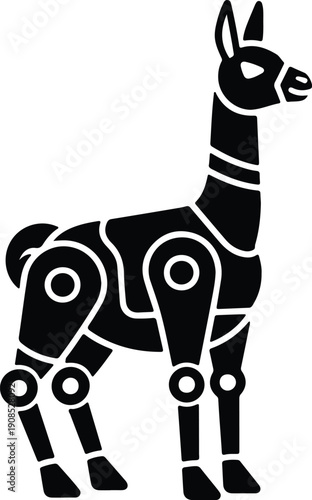 silhouette robotic llama creature standing with futuristic mechanical joints vector design