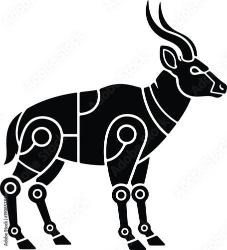 silhouette stylized gazelle with mechanical joints and geometric patterns vector design