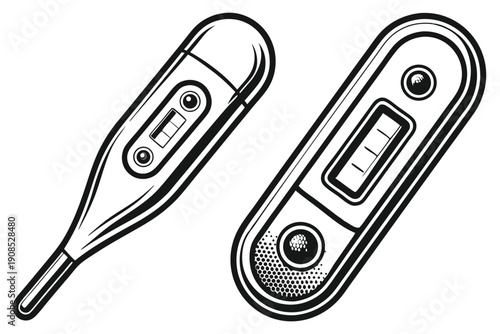 Digital Thermometers, Medical Tool, Device, Equipment, Temp Check, Fever, Monochrome Icon