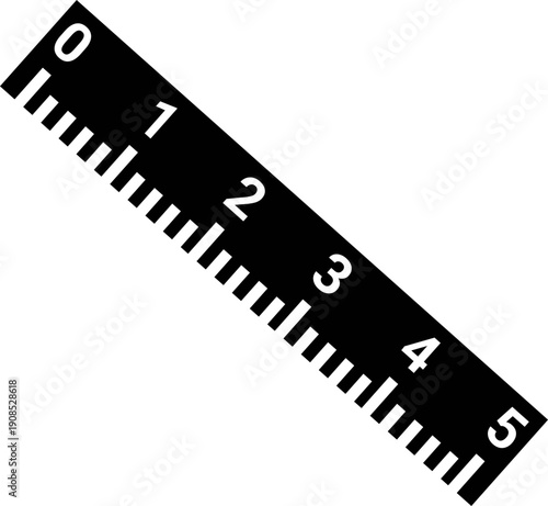 Ruler Icon Featuring Black Diagonal Scale with White Markings and Numbers for Precision, Measurement, and Minimalist Design