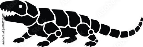 silhouette stylized prehistoric reptile walking isolated on white vector design