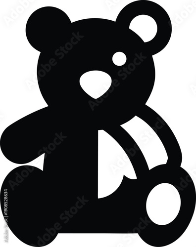 soft plush teddy bear silhouette vector illustration on transparent background