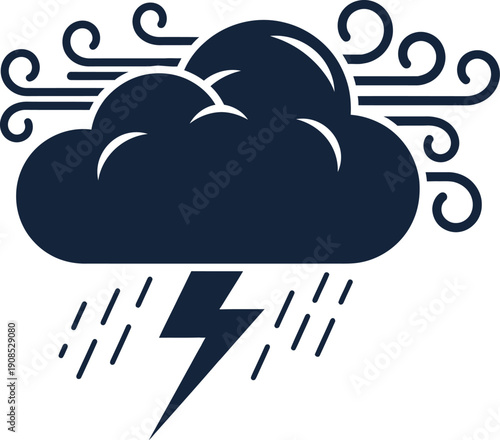 A dark cloud releasing rain and lightning in a stylized weather illustration