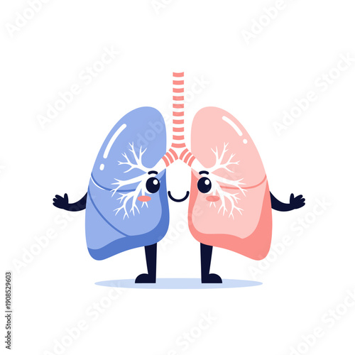 Cute Cartoon Lungs Character Smiling and Waving