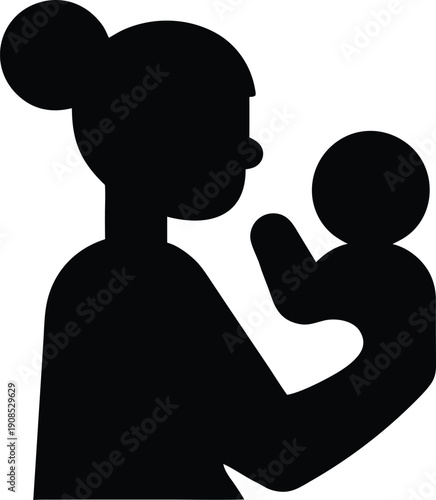 mother holding baby silhouette vector illustration on transparent background