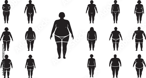 A diverse group of people with varying body types and sizes.