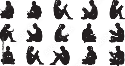 Diverse silhouettes of people sitting in various contemplative and relaxed poses
