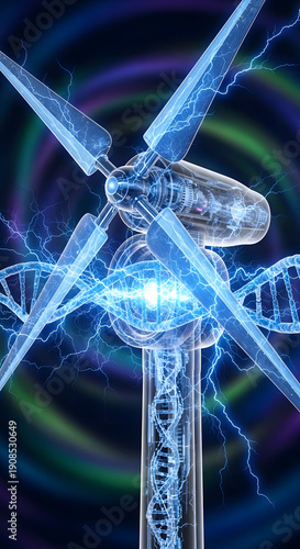 DNA Helix with Wind Turbine and Energy.