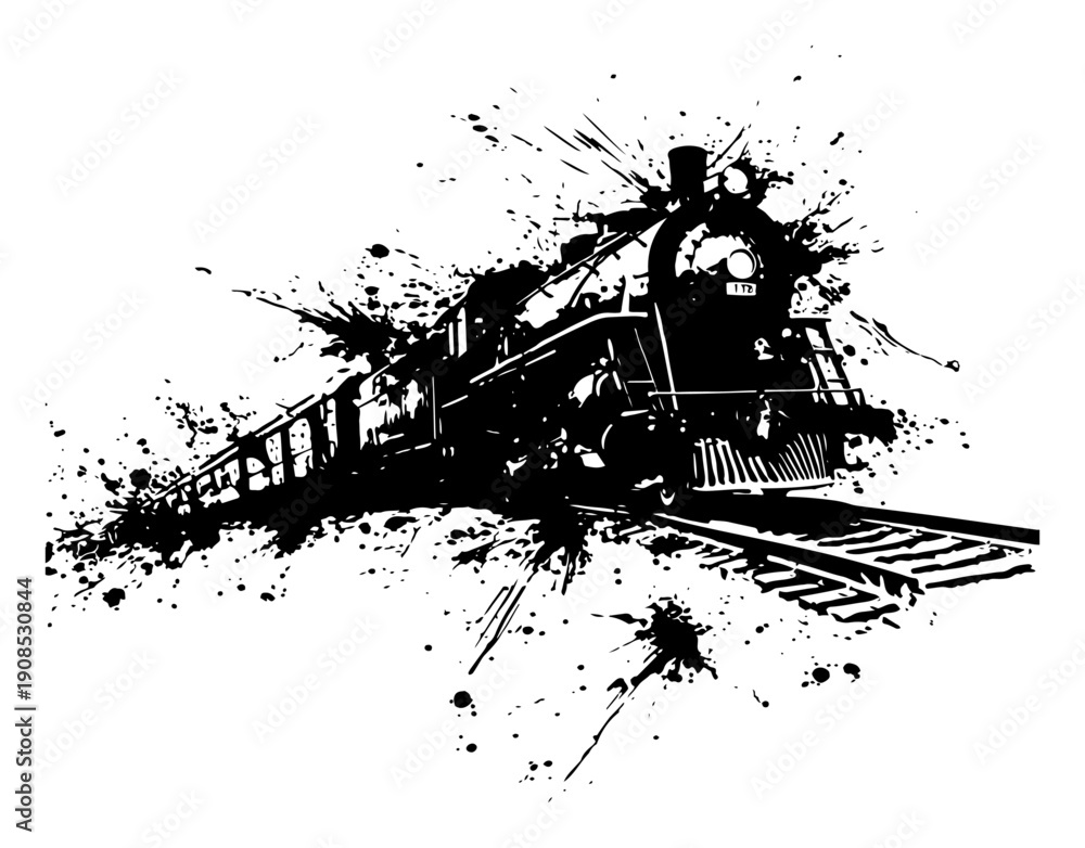 Ταπετσαρία Vintage steam locomotive train engine rushing on railway tracks